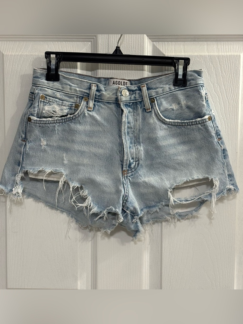 AGOLDE Parker Distressed Cutoff Denim Shorts Size 26 High Rise Button Fly